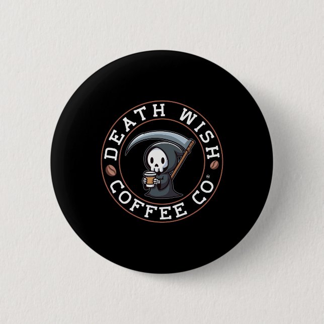 Bóton Redondo 5.08cm Halloween Grim Reaper Bebendo Café Morte C (Frente)