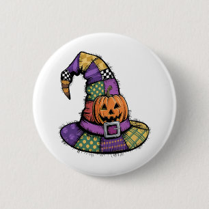 Bóton Redondo 5.08cm Halloween Patchwork Witch Hat Spooky