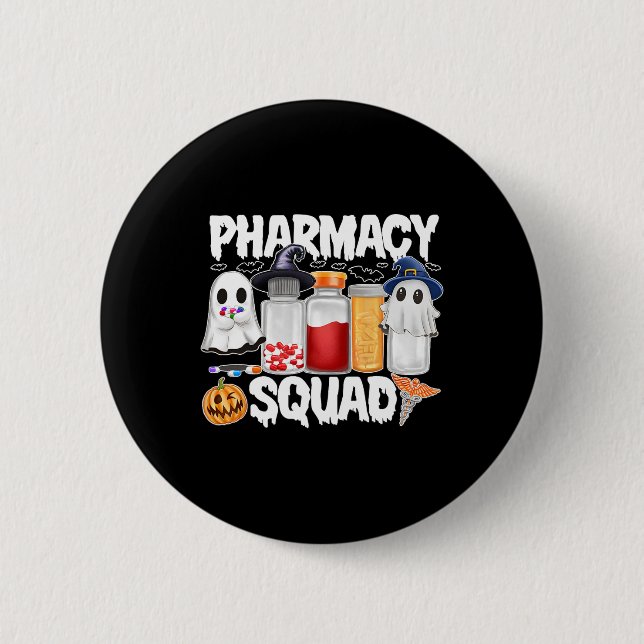Bóton Redondo 5.08cm Halloween Pharmacy Squad Pills Shirts Farmacêutica (Frente)