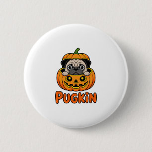 Bóton Redondo 5.08cm Halloween Pugkin, Pumpkin Pug Dog