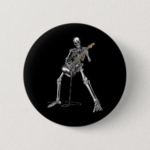 Bóton Redondo 5.08cm Halloween Skeleton Tocando Guitarra Rock E Roll E