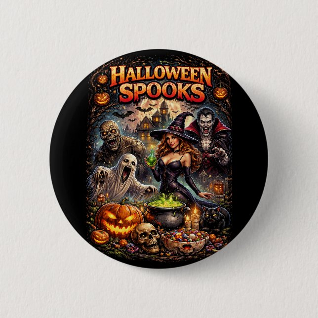 Bóton Redondo 5.08cm Halloween Spooks (Frente)