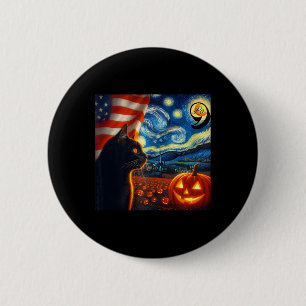 Bóton Redondo 5.08cm Halloween Starry Night Black Cat Comma La Kamala H
