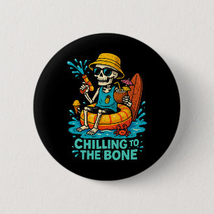 Bóton Redondo 5.08cm Halloween Summer Chilting To Bone Skeleton Flo