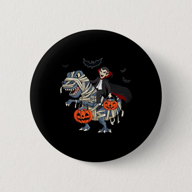 Bóton Redondo 5.08cm Halloween Vampire Riding T Rex Boys Garotas (Frente)