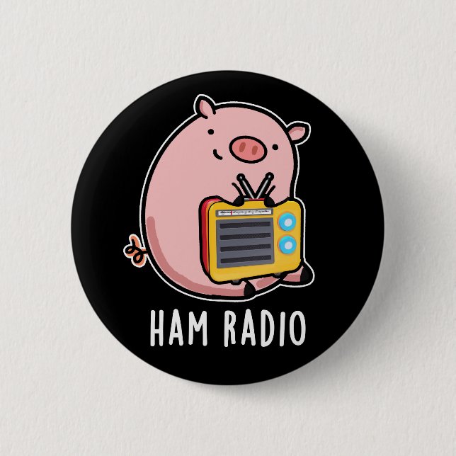 Bóton Redondo 5.08cm Ham Radio Funny Pig Dark BG (Frente)