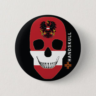 Bóton Redondo 5.08cm HANDSKULL Áustria, crânio feliz, bandeira de