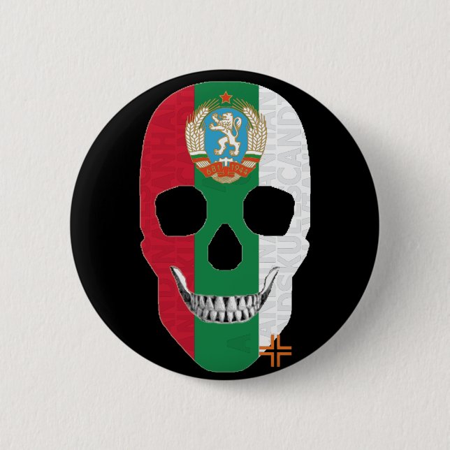 Bóton Redondo 5.08cm HANDSKULL Bulgária circular Crachá preto B2 (Frente)
