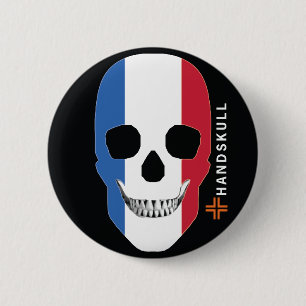Bóton Redondo 5.08cm HANDSKULL France, crânio feliz, bandeira de Franc