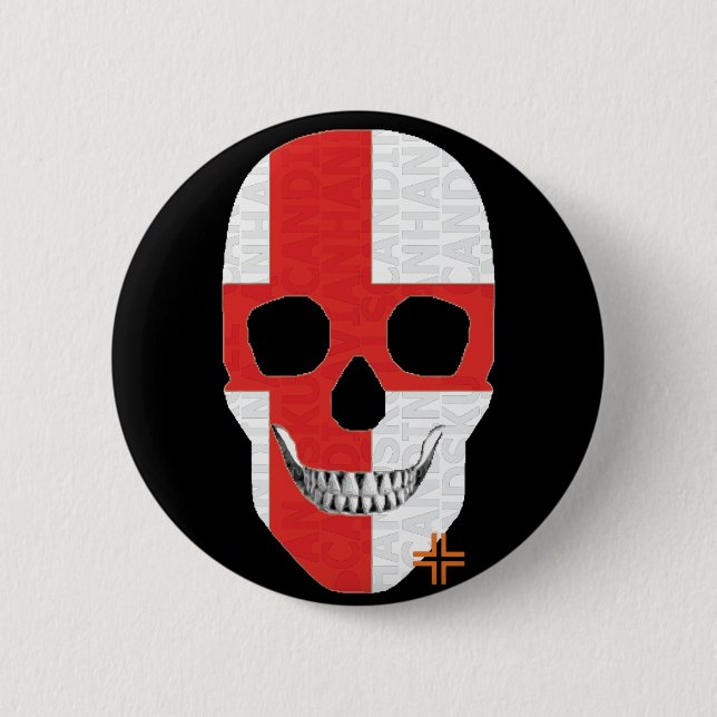 Bóton Redondo 5.08cm HANDSKULL Inglaterra Round Crachá preto B2 (Frente)