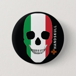 Bóton Redondo 5.08cm HANDSKULL Italia, crânio feliz, bandeira de Itali