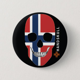 Bóton Redondo 5.08cm HANDSKULL Noruega, crânio feliz, bandeira de