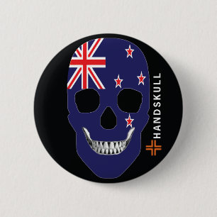 Bóton Redondo 5.08cm HANDSKULL Nova Zelândia,crânio feliz,bandeira da N