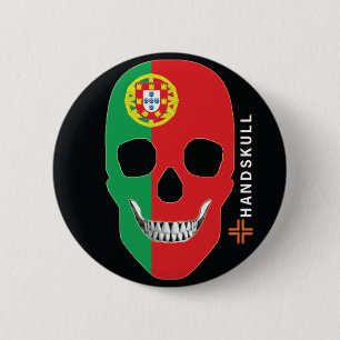 Bóton Redondo 5.08cm HANDSKULL Portugal, crânio feliz, bandeira de