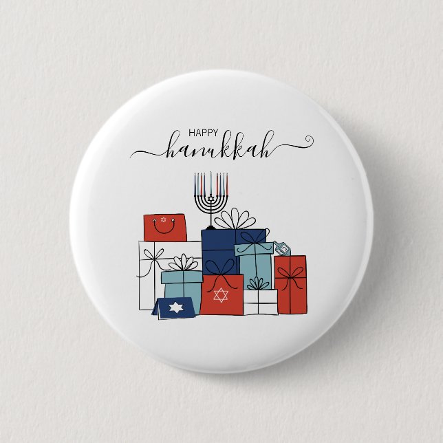 Bóton Redondo 5.08cm Hanukkah dá presentes e menorah botão Pinback de f (Frente)