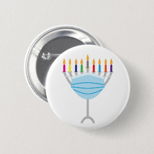 Bóton Redondo 5.08cm Hanukkah Menorah with face mask