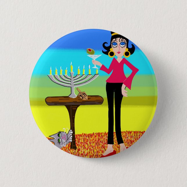 Bóton Redondo 5.08cm Hanukkah retro e um Martini (Frente)