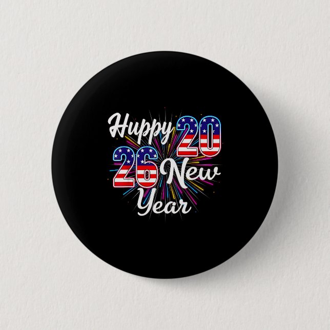 Bóton Redondo 5.08cm Happy 2026 New Year Patriotic Fireworks Design Par (Frente)