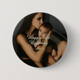 Bóton Redondo 5.08cm Happy 2nd birthday kids baby mother yellow gray na