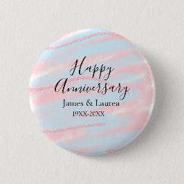 Bóton Redondo 5.08cm Happy anniversary wedding name date year pastel