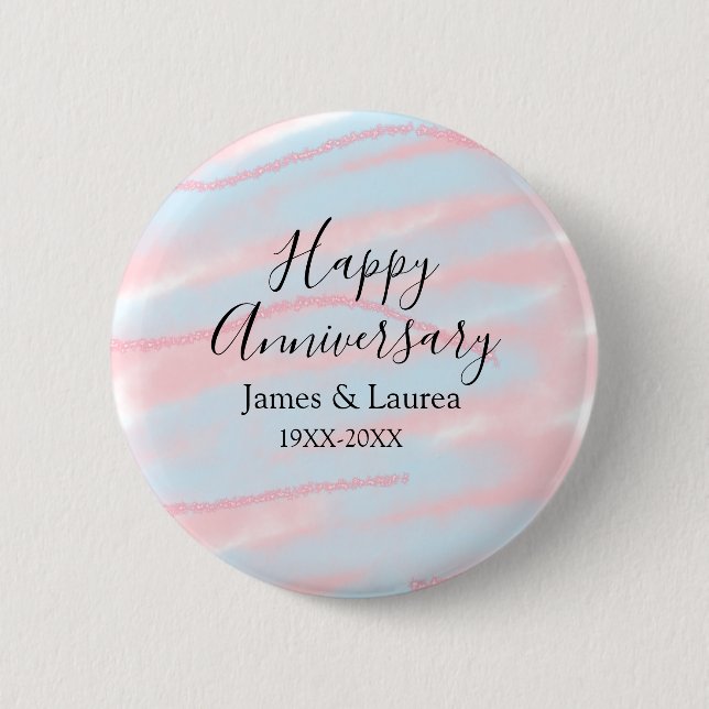 Bóton Redondo 5.08cm Happy anniversary wedding name date year pastel  (Frente)