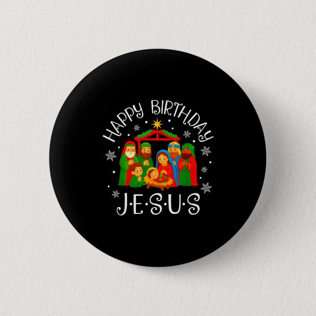Bóton Redondo 5.08cm Happy Birthday Jesus Christmas Pajamas Xmas Squad  (Frente)