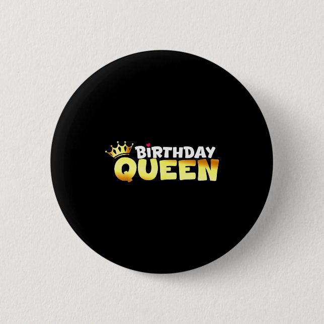 Bóton Redondo 5.08cm Happy Birthday Queen Outfit Shirt Crown Design Bir (Frente)