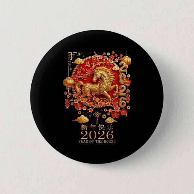 Bóton Redondo 5.08cm Happy Chinese Lunar New Year Of The Horse 2026  (Frente)