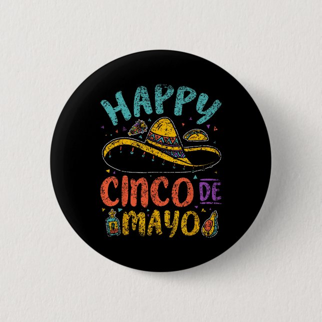 Bóton Redondo 5.08cm Happy Cinco De Mayo Mexicano Fiesta Cinco De (Frente)