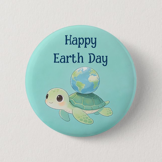 Bóton Redondo 5.08cm Happy Earth Day Turtle with Globe (Frente)