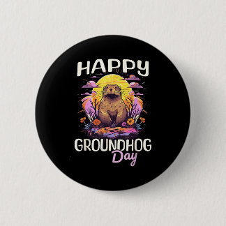 Bóton Redondo 5.08cm Happy Groundhog Day Cute Vintage Art Graphic Women