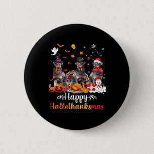 Bóton Redondo 5.08cm Happy Hallothanksmas Rottweiler Cachorro das Bruxa