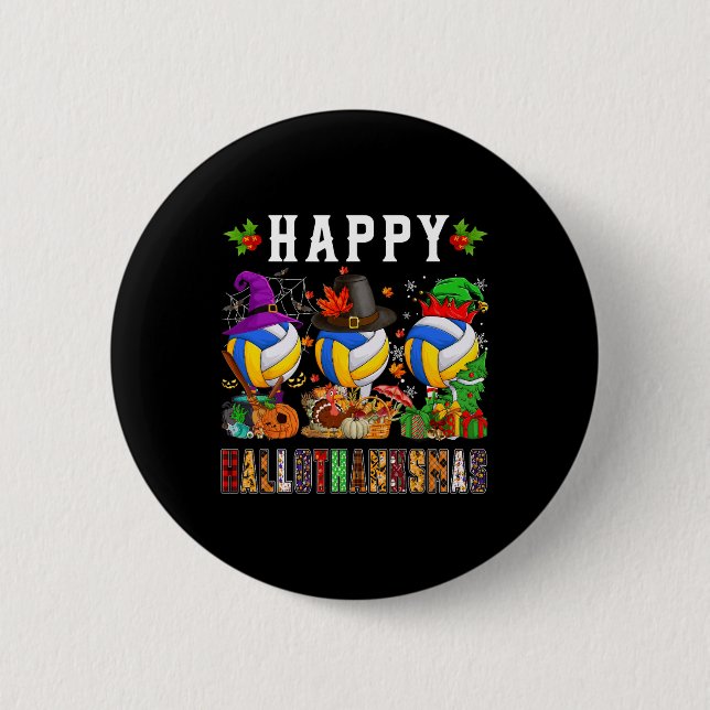 Bóton Redondo 5.08cm Happy Hallothanksmas Voleibol Halloween Thanksgi (Frente)
