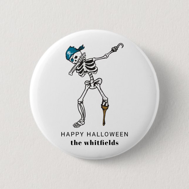 Bóton Redondo 5.08cm Happy Halloween Skeleton Pirate Dabbing Family (Frente)