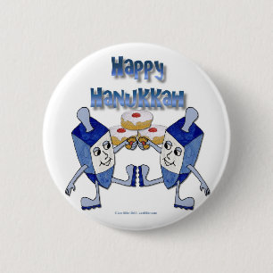 Bóton Redondo 5.08cm Happy Hanukkah Dancing Dreidels Jelly Doughnut
