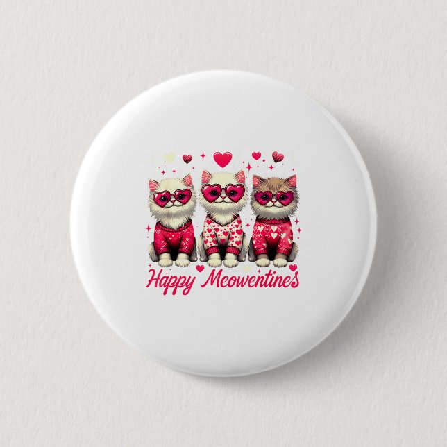 Bóton Redondo 5.08cm Happy Meowentines Cute Valentine Cats Love Funny C (Frente)