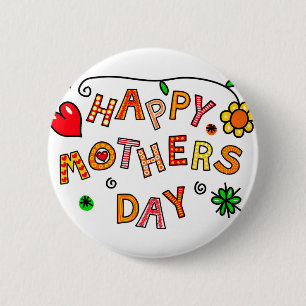 Bóton Redondo 5.08cm Happy Mother's Day Hand Drawn Cartoon Typography