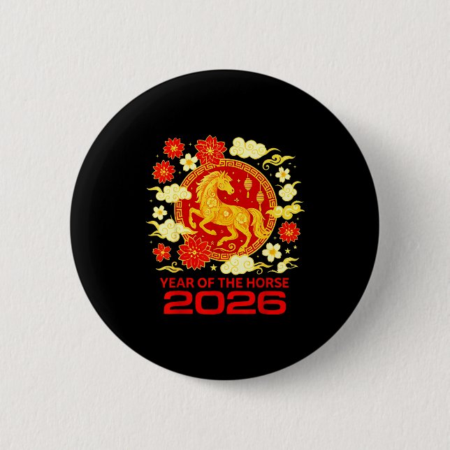 Bóton Redondo 5.08cm Happy New Year 2026 Chinese New Year Horse Zodiac  (Frente)