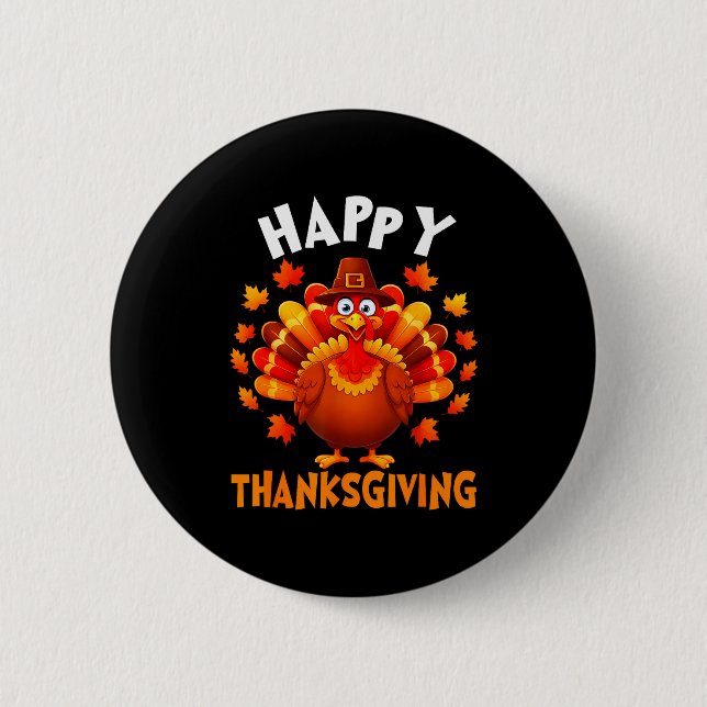 Bóton Redondo 5.08cm Happy Thanksgiving Funny Turkey Family Dinner Than (Frente)
