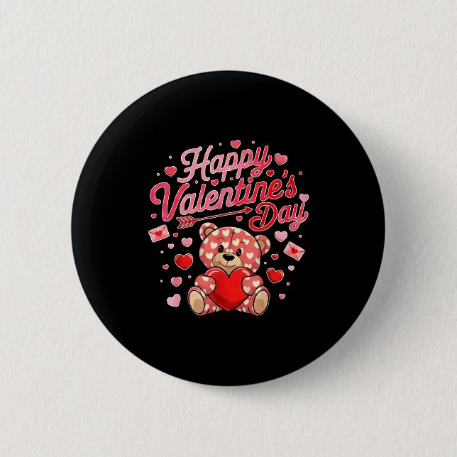 Bóton Redondo 5.08cm Happy Valentines Day Women Cute Bear Valentine Hea (Frente)