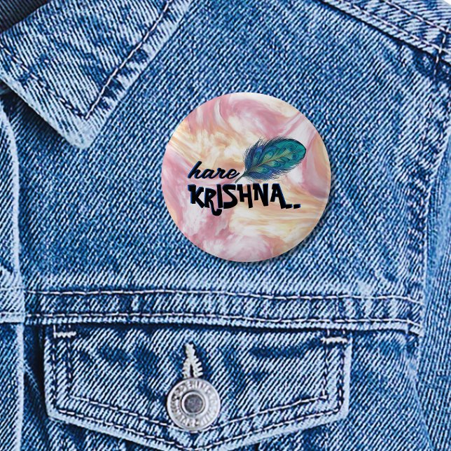Bóton Redondo 5.08cm "Hare Krishna" Peacock Feather Hindu (Criador carregado)
