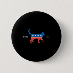 Bóton Redondo 5.08cm Harris 2024 Democrat Cat - Votação Para Kamala Whe