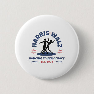 Bóton Redondo 5.08cm Harris Tim Walz Waltz 2024 Dançando Para A Democra