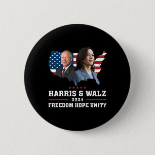 Bóton Redondo 5.08cm Harris W 2024 Freedom Hope Unity Policy Kamala