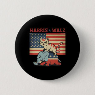 Bóton Redondo 5.08cm Harris Waltz 2024 Vp Presidente Eleição Gato Engra