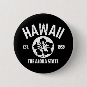 Bóton Redondo 5.08cm Havaí O Estado Aloha Vintage State Graphic