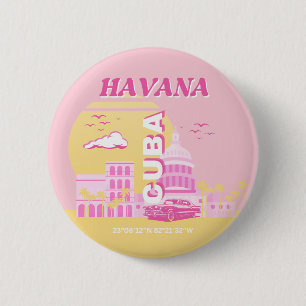 Bóton Redondo 5.08cm Havana Cuba - Pink Preppy Art