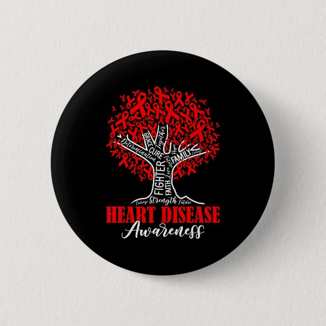 Bóton Redondo 5.08cm Heart Disease Awareness Month Fighter Tree With Re (Frente)