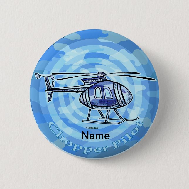 Bóton Redondo 5.08cm Helicóptero Céu Azul  (Frente)