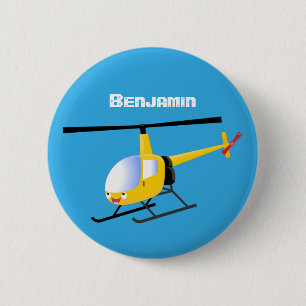 Bóton Redondo 5.08cm Helicóptero de animação amarelo giro